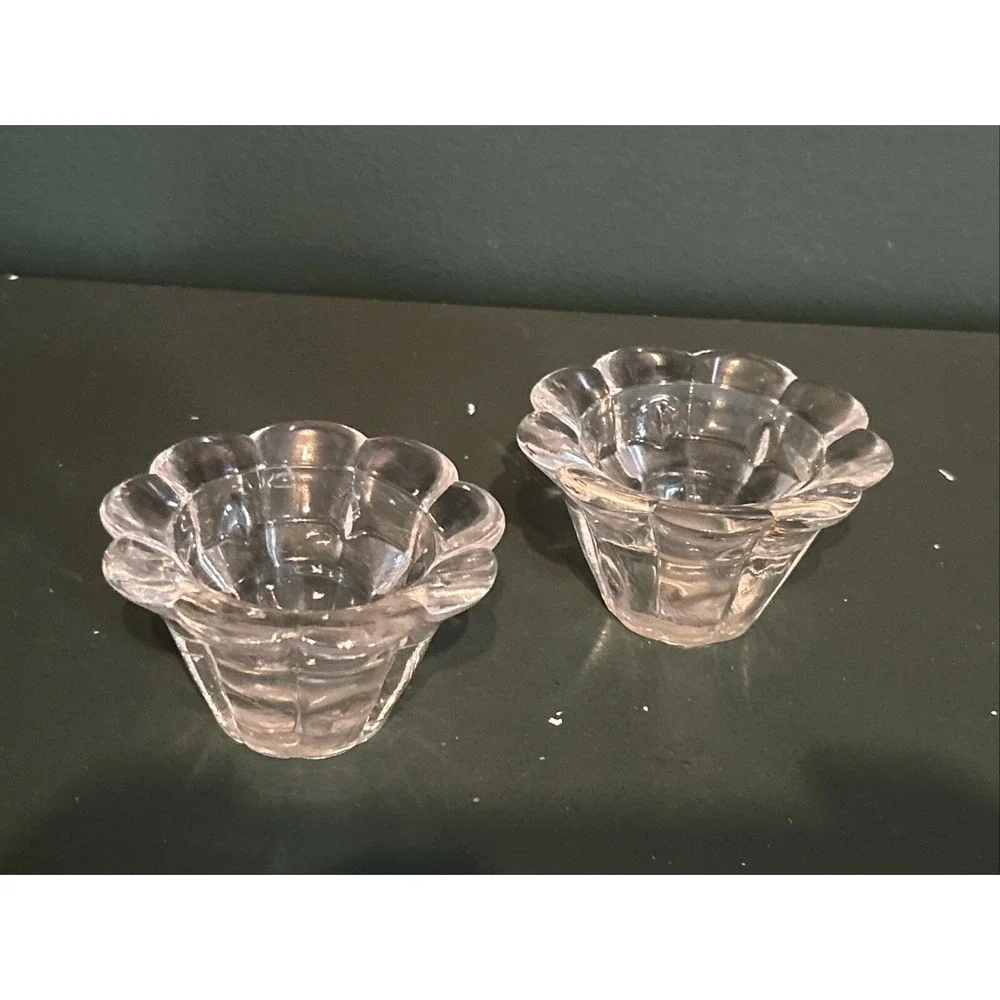 Vintage Pair of Clear Glass Floral Rosette Candleblock Candle‎ Holders Set Decor